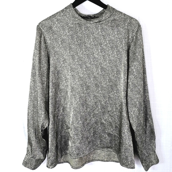 Liz Baker Silky Animal Print Mock Neck Women's Blouse - Picture 2 of 9